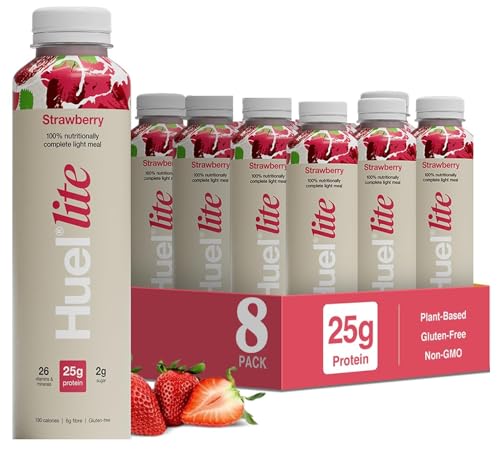 Huel Lite Ready to Drink, 8 x 500ml Bottles, Strawberry Flavour 25g Protein Shake, 190 Calories Meal Replacement Shake, Low Sugar, High Fibre, Vegan Protein Drinks with 26 Vitamins & Minerals