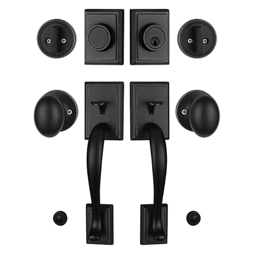 NB_Hardware Double Front Door Handle Set with Matte Black(Keyed & Dummy Handle)