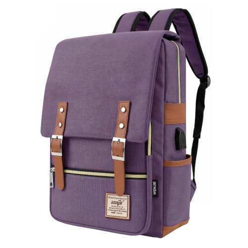 Totoiker Casual Vintage Laptop Backpack with USB Charging Port, Water-Resistant Travel Daypack, Fashion Daily Rucksack & Weekender Bag for Men Women Fits up to 15.6 In Notebook, Purple