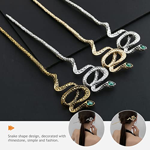 KALLORY 2pcs Snake Hair Sticks Vintage Punk Hair Chopsticks Chinese Traditional Hair Pin Headwear Halloween Hair Accessories Gifts Gold Silver - Image 4