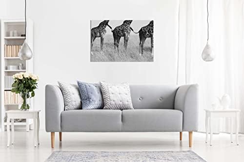 Panther Print Fine Art Prints Black & White African Safari Giraffe Connection Wildlife Artistic Framed Canvas Print, Pictures for Home Walls, Bedroom, Living Room & Bathroom Decor 61x41cm (24x16in)