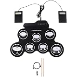 Set di batteria elettronica, 7 pad roll up drum kit con doppio pedale, pad in silicone, jack per cuffie, strumento musicale portatile alimentato tramite USB, per principianti, 42,9 x 31 cm