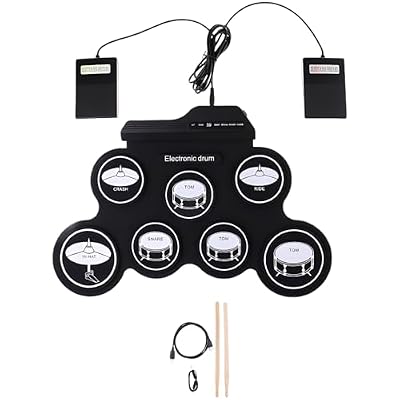 Electronic Drum Set, 7 Pad Roll-Up Drum Kit with Dual Pedal, Silicone Pad, Headphone Jack, USB Power, Portable Musical Instrument Practice Kit for Young Musicians, 16.9 x 12.2 in