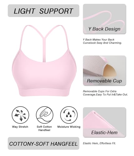 Image of Comper Y Back Sports Bra for Women Low Impact Racerback Workout Bras Sexy Thin Straps Yoga Bras with Removable Pads