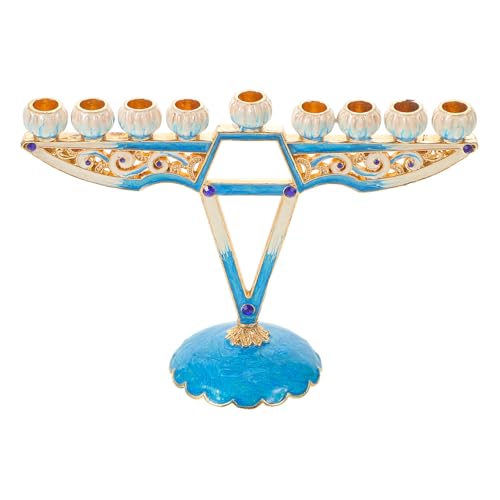 Bougeoir Hanoukka bleu métal 9 branches décoration table - 2