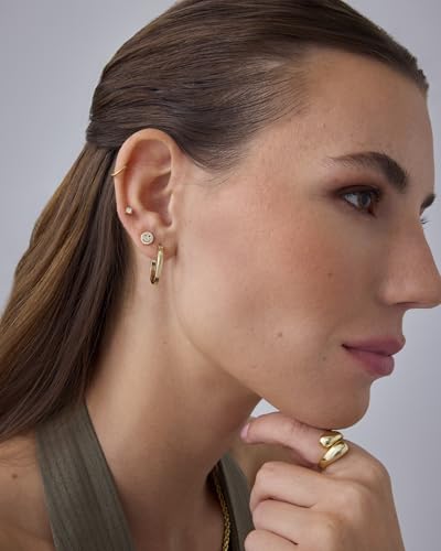 Image of PAVOI 14K Gold Plated Dainty Flat Back Earrings for Women, Piercing Studs