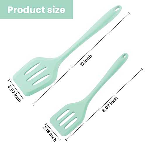Silicone Slotted Spatula, Silicone Turner, Slotted Spatula For Cooking, Spatulas For Nonstick Cookware, Spatulas Silicone Heat Resistant, Rubber Spatula For Fish, Eggs (Green) #TOP1