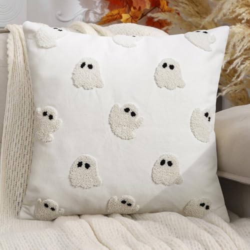 cygnus Halloween Pillow Cover 18x18 Inch Embroidered Ghost Pillowcase Square Indoor Outdoor Cushion Case for Halloween Home Deocration — view 2