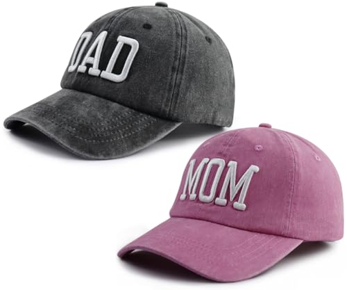 Image of Mom and Dad Hats for Men Women, Funny Adjustable Cotton 3D Embroidered Mama Papa Baseball Cap