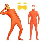 Aicerous Lorax Kostüm Herren Damen, Greenscreen Anzug Orange, Slenderman Costume mit Bart und Augenbrauen (L)