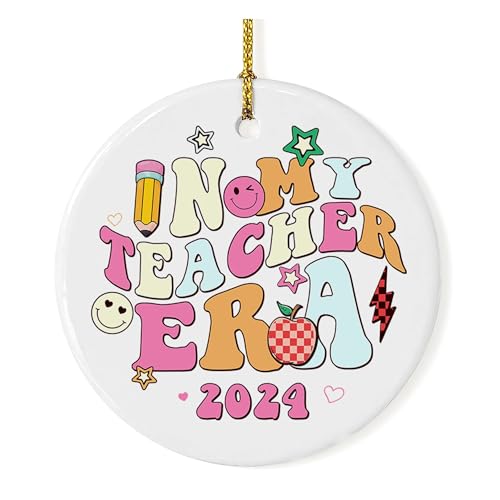 in My Teacher Era 2024 Gifts - Christmas Ornament Teacher Appreciation Birthday Thank You Gifts Students Hanging Xmas Ceramic Ornaments