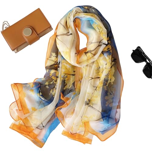 Image of Scarf Stole for Women - 185 x 135 cm Chiffon Scarf with Floral Print | Lightweight Scarf, Soft Stole for Women | Satin Feel Neck Scarf | Women Accessory