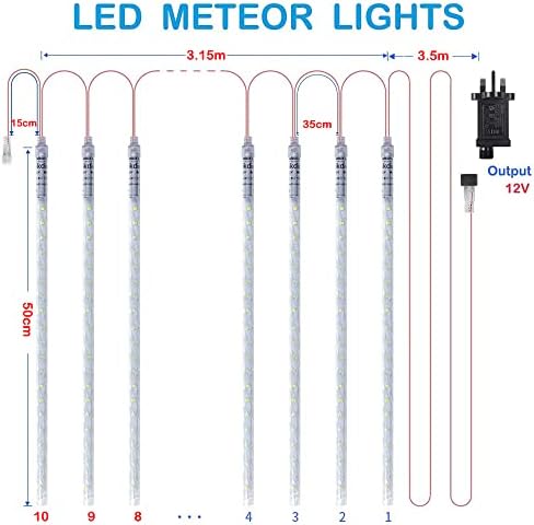 Meteor Shower Rain Lights, Vikdio 50cm 10 Spiral Tubes 540 LEDs 3.15m Lit Length Waterproof Snowfall LED Lights for Wedding Christmas Garden Tree Home Decor, Support 2 Sets Connected (Blue)