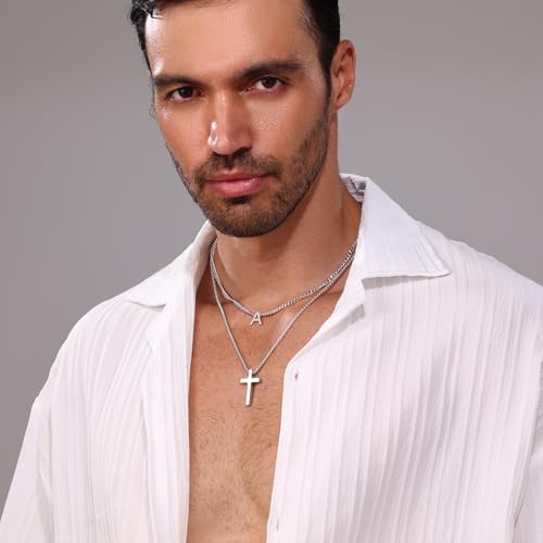Easter Gifts Cross Necklace for Men Boy Initial Cross Chain Pendant Necklace Religious Gifts Christian Jewelry Gift for Men Boy2