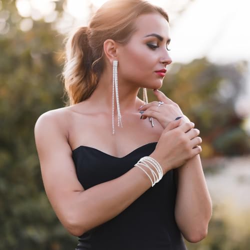 Jojomina Multilayer Crystal Rhinestone Cuff Bracelet For Women Silver Strand Layered Bridal Bracelet Jewelry For Prom Party Wedding Dating thumb #5