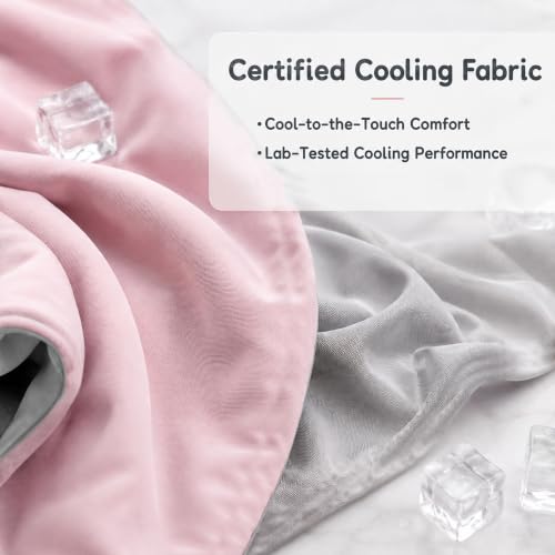 LaffyLo Cooling Blanket for Hot Sleepers, Lightweight Summer Quilt with Breathable Reversible Fabric for Bed, Couch, Dorm and Travel, Machine Washable, Queen Size 90"x90", Ice Pink & Light Grey — view 2