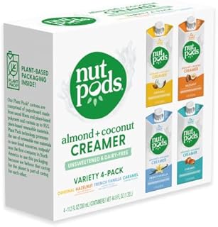 nutpods Variety Pack Coffee Creamer - Unsweetened Non Dairy Creamer - Original, French Vanilla, Hazelnut and Caramel - Keto Creamer, Whole30, Gluten Free, Non-GMO, Vegan, Sugar Free, Kosher (4-Pack)