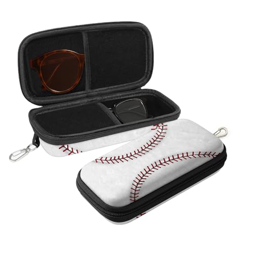 WIRESTER Fashion Double Eyeglasses Case with Zipper, Hard Shell Dual Sunglasses Holder Protective Cover, Travel Eyewear Storage Organizer with Keychain Clip for Men Women - Baseball