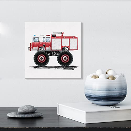 Lameila Fire Engine Monster Truck Artwork Sign Wall Art Prints Watercolor Monster Truck Fire Truck Canvas Painting Vehicles Nursery Print Home Boys Bedroom Playroom Decor 8" X 8" #TOP2