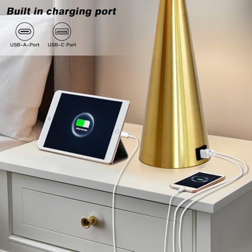 Set de 2 lámparas doradas de mesa touch con puertos USB miniatura 4