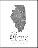 Illinois State Map Wall Art Print - 8x10 Silhouette Decor Print with Coordinates. Makes a Great IL-Themed Gift. Shades of Grey, Black & White.