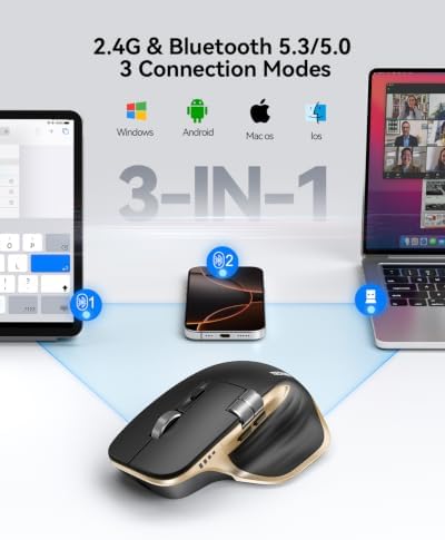 TECKNET Wireless Mouse, Side Scroll Bluetooth Rechargeable, 3-Device — 사진 3