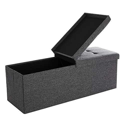 Songmics 31.7-Gal Storage Ottoman Bench, Folding Storage Chest, Footstool With Flip-Up Lid, Padded Seat, 43.3 X 15 X 15 Inches, Up To 660 Lb, Dark Gray Ulsf76Gyz #TOP7
