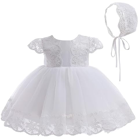 Silver Mermaid Baby Girls Baptism Christening Dress Lace Embroidered Tulle Formal Wedding Party Dresses(12M,Ivory White) Cover