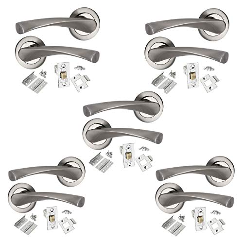 HANDLESTORE Dual Finish Chrome Twist Door Handle Pack with Hinges & Latch (5 Pack)