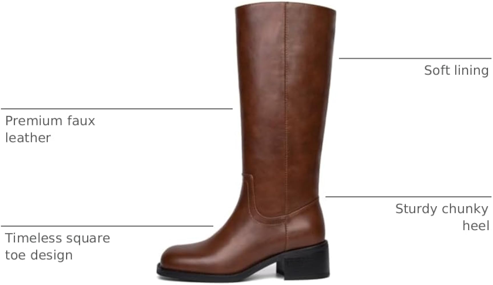 Amazon.com | SUIARA Brown Knee High Boots Women Chunky Block Heel
