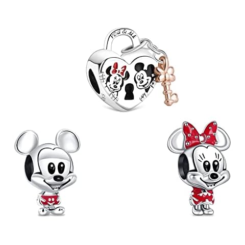 Doyafer 925 Sterling Silver Charms Iron Cool Man Winnie Mickey & Minnie Beads For Women Bracelets Necklace 3 Piece/Package, Silver, Cubic Zirconia Cover