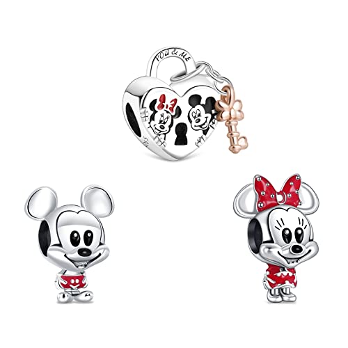 Doyafer Set glamour con topolino dei cartoni animati Perline Charms 925 Argento Sterling Per Le Donne Bracciale Collana 3 Parte/Pacchetto