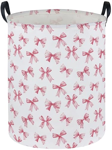 Essme Kids Laundry Basket,Pink Hamper Waterproof Storage Bin for Girls, Pink Hamper,Gift Baskets(Pink Bowknot)