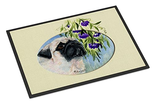 Caroline's Treasures SS8064JMAT Pug Doormat 24x36 Front Door Mat Indoor Outdoor Rugs for Entryway, Non Slip Washable Low Pile, 24H X 36W