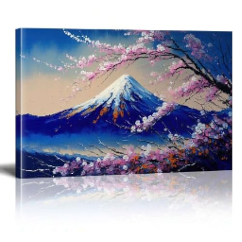 Mont Sakura paysage printanier toile deco murale 80x120cm pour salon chambre et salle de bain