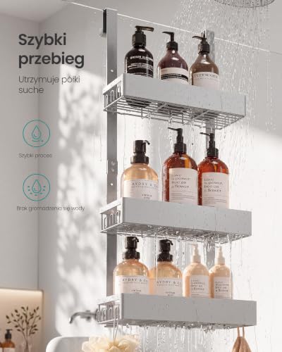 SONGMICS Półka pod Prysznic, Wisząca bez Wiercenia, 3-Poziomowy Organizer