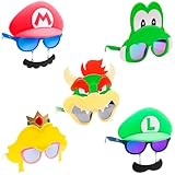 Sun-Staches Super Mario Sunglasses 5 Pack | Theme Party Attire | Group Costume Includes Mario, Luigi, Bowser, Yoshi and Princess Peach