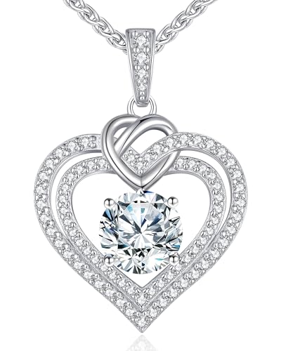 OOBEE Moissanite Heart Necklaces for Women, 1- 4 Carat Moissanite 925 Sterling Silver Gold Plating Fine Women Necklace，Ideal Anniversary Birthday Christmas Valentine Mothers Day Jewelry Gifts for Mom Wife Her Girlfriend