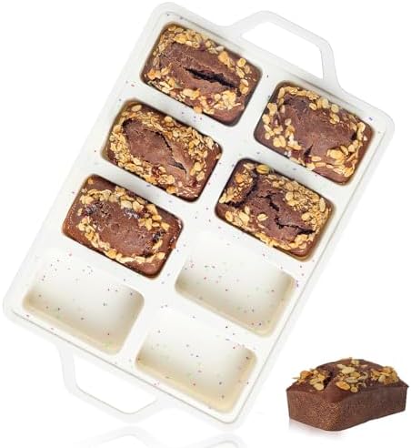 Mini Loaf Pan, Metal Reinforced Silicone Mini Bread Loaf Pan Nonstick Cornbread Pan 8 Cavities Silicone Molds for Baking Bread, Loaf, Meatloaf, Brownie, Butter - Thumbnail 2