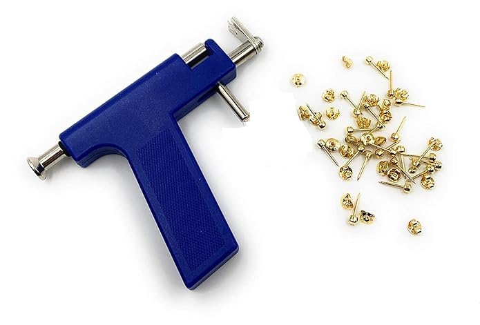 Image of Khayl | Professional Ear Piercing Tool Kit, with 24 pair Studs, Steel Construction, Blue, Body Piercing Gun with Safety Lock