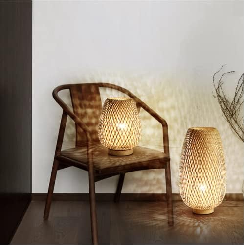GUANSHAN Woven Bamboo Table Lamp Bamboo Woven Decorative Table Lamp Decorative Light Table Lighting Pure Natural Bamboo for Bedroom & Living Room, Style 2