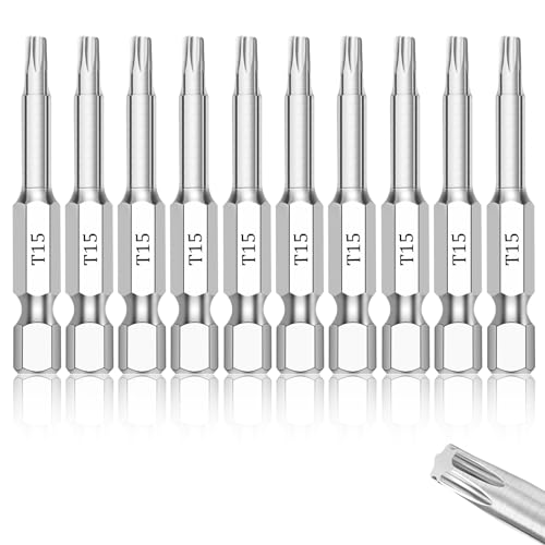 NAUIX 10Pcs T15 Torx Bit Set (2″ Long), Magnetic Star 6 Point | S2 Alloy Steel, 1/4 Hex Shank, T 15 Torx Bits for Impact Drivers and Power Drills