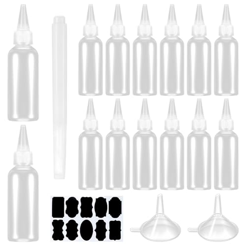 14 Stück 100ml Squeeze Flasche, Applikator Flasche, Quetschflasche 100ml, Kleine Plastikflaschen zum Befüllen, Squeeze Bottles für Farben Öl Saucenflasche Dressingshaker + Trichtern Etiketten Stifte