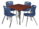 Regency Kee Height Adjustable Classroom Table Set with four 18'Andy Chairs, 36', Cherry/Navy