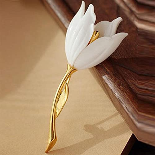 Ieakdcd Creative Tulip Magnolia Flower Enamel Brooch Pins Coat Shawl Corsage Badge Pin For Women Girls(White) #TOP2