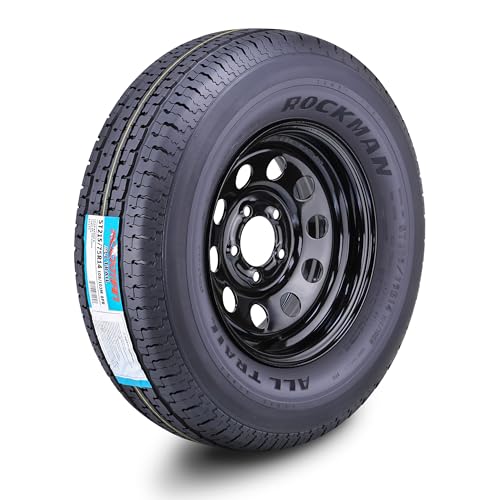 ROCKMAN Trailer Tire Wheel Assembly ST215/75R14 8-Ply D 107M 5 Lug on 4.5 PCD Black Mod Rim
