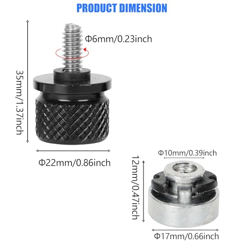 Image of Motorcycle Rear Seat Bolt Screw with Nut Stainless 1 /4 inch-20 Thread Skull Pattern Knurled Fender Fits for Harley Touring Sportster Softail Dyna CVO Fatbob Electra Glide Street Glide 1996-2025 Black