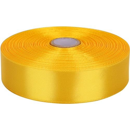 Baocuan 1 inch Yellow Satin Ribbon 50 Yards Solid Fabric Ribbons Roll for Wedding Invitations, Bridal Bouquets, Sewing, Party Decorations, Gift Wrapping and More
