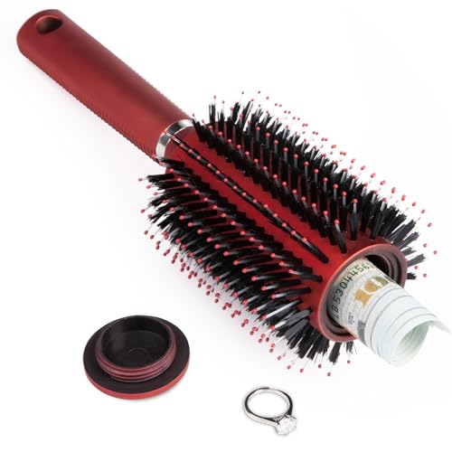 Diversion Safe Hair Brush Secret Safe Can, Hidden Storage for Money, Jewelry, Valuables, Secret Storage Box with Large Hidden Compartment for Travel or Home Use - Red