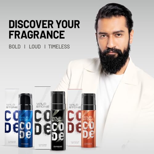 WILD STONE CODE Chrome, Copper And Titanium Body Perfume Spray For Men, Pack Of 3 (150Ml Each)